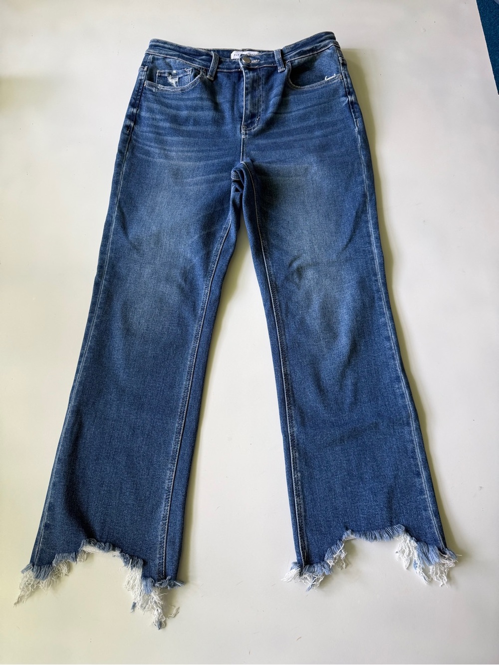 Flying Monkey Dark Blue Distressed Raw-Hem Wide Leg Jeans 30